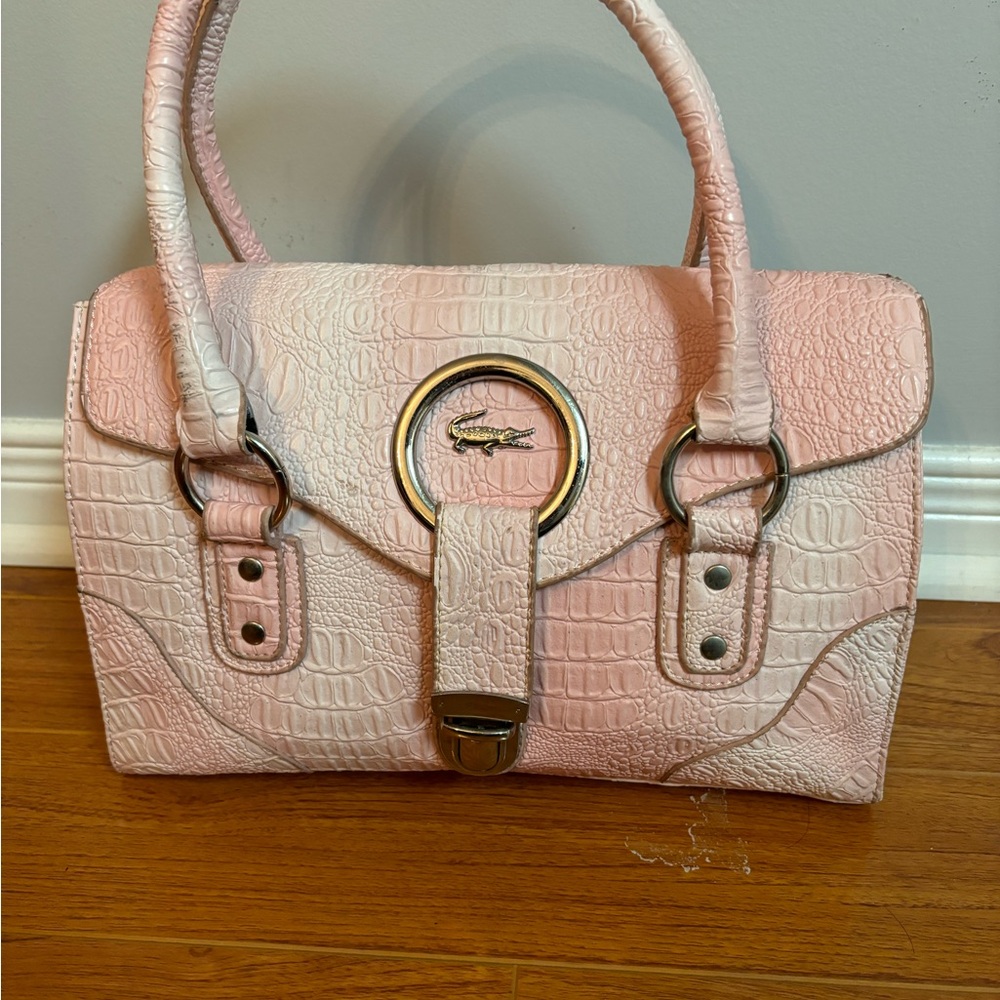 Lacoste Pink Satchel Handbag with Gold Hardware